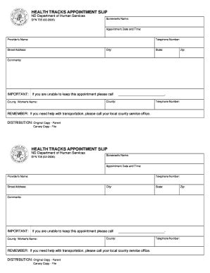 Fillable Online Nd Health Tracks Appointment Slip Sfn Nd Fax