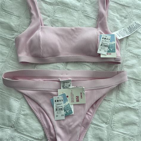 Roxy Pink Bikini Top Size Medium Bottom Size Large Depop