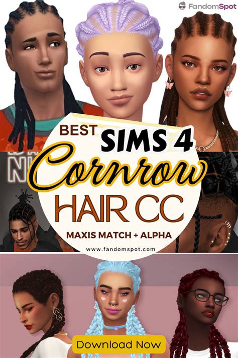 Sims 4 Cornrow Hair CC Maxis Match Alpha Cornrows Diamond Face