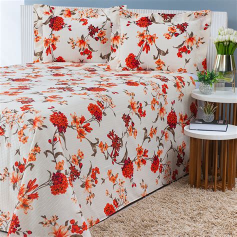 Tecido Para Cobre Leito - Cobre Leito Queen Piquet Tecido Algodão 2,60m x 2,40m 03 Peças - Floral ...