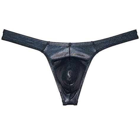 Botmois Men Gloss Bikini Thong Underwear Elastic Bulge Pouch Underpants Classics Wet Look T Back