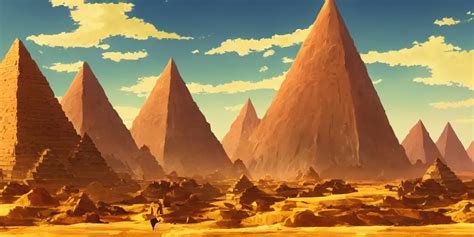 A Stunning Desert Landscape With Towering Pyramids By Stable