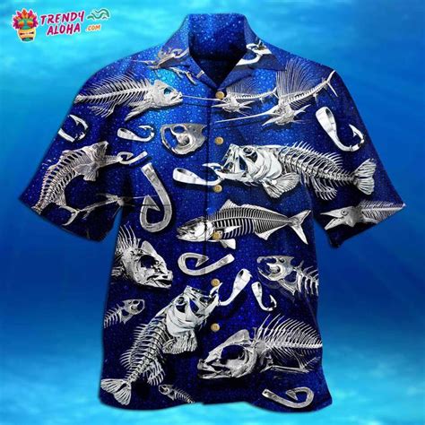 Fishing Fishbone Blue Style Hawaiian Shirt Trendy Aloha Trendy Aloha