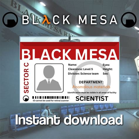 Black Mesa Scientist Id Badge Half Life Cosplay Prop Digital