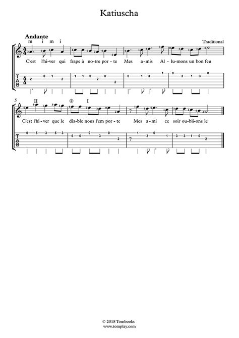 Katyusha (Traditional) - Guitar Tabs and Sheet Music