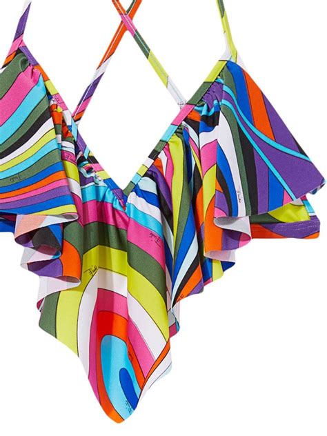 PUCCI Iride Print Ruffled Bikini Top Multicolour FARFETCH