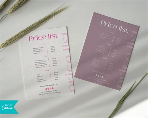 Small Business Price List Template Editable Printable Price Etsy