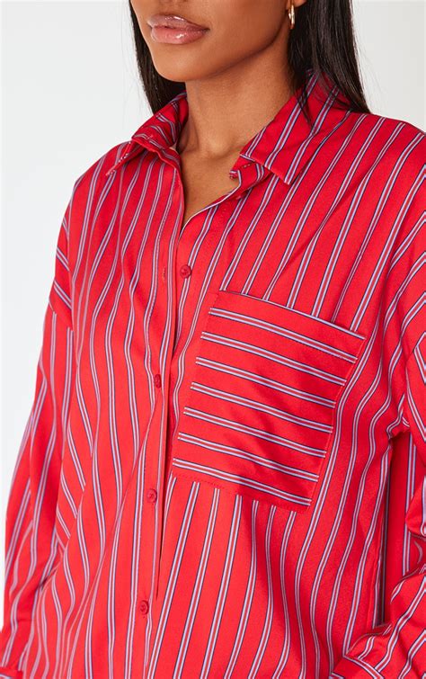 red striped oversized shirt tops prettylittlething uae