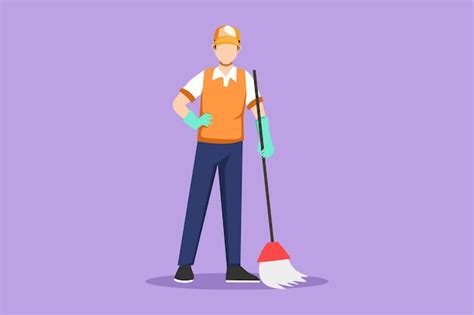 Premium Vector Graphic Flat Design Drawing Smiling Young Male Janitor