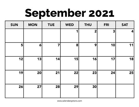 Calendar September 2021 – Calendar Options