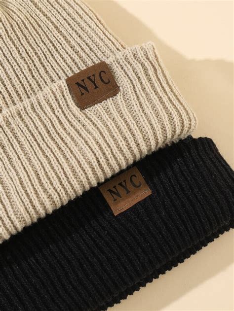 2pcs Letter Label Patch Beanie SHEIN USA