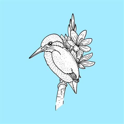 Premium Vector Kingfisher Bird Hanging On A Branch Flower Illustration