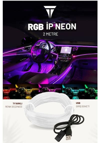 RGB Araç Içi Atmosfer Ambiyans İp Neon Torpido Led 2 Metre USB Gi