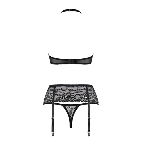 Sexy Completino Intimo In Pizzo Nero Con Reggicalze Obsessive Lingerie