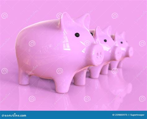 Three Sizes Of Pink Piggy Bank For Saving Money Stock Illustration