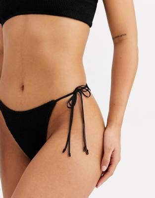 ASOS DESIGN Mix And Match Crinkle Skinny Tie Side Bikini Bottom In Black ASOS