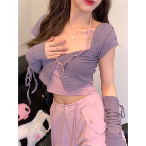 Jual COD Aroana Manis Dan Keren Hot Girl Top Dengan Kardigan Wanita Desain Musim Panas