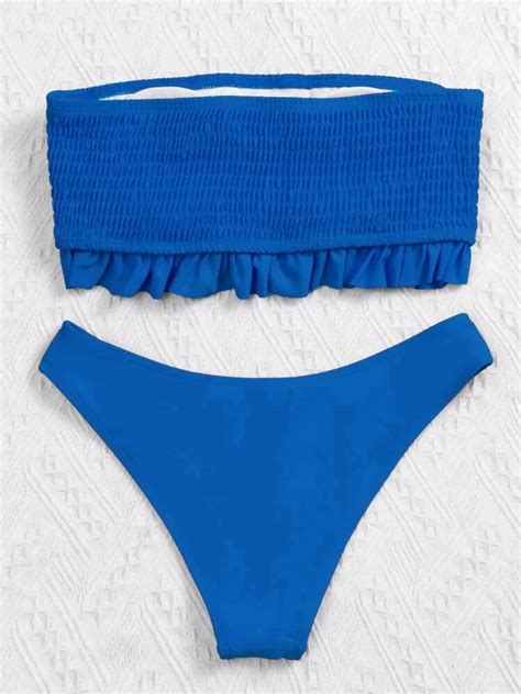 Smocked Frill Bandeau Bikini Swimsuit Her Shop EG