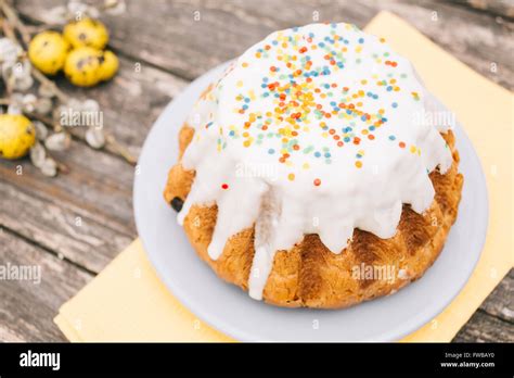 Easter Cake With Pussy Willows Bouquet Stock Photo Alamy