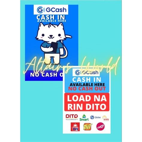 Cash In No Cash Out Gcash Signage Laminated Pvc Waterproof Sticker