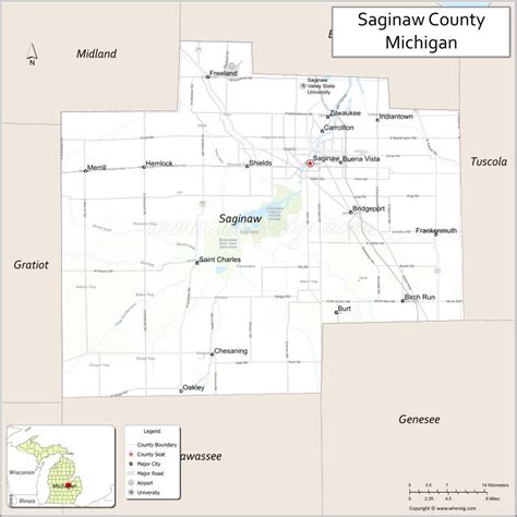 The Map Shows The Location Of Sagina County Michigan And Other Areas