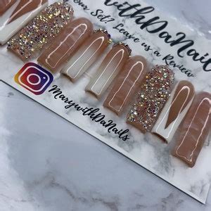 Classy Simple Xl Press On Nails Nude Glossy Bling Ombr Marble Xl Coffin Short Square