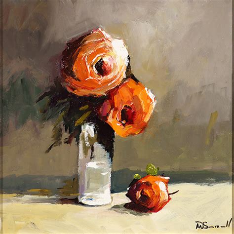 Alan Smith Original Oil Painting On Panel Fresh Roses Art To Buy