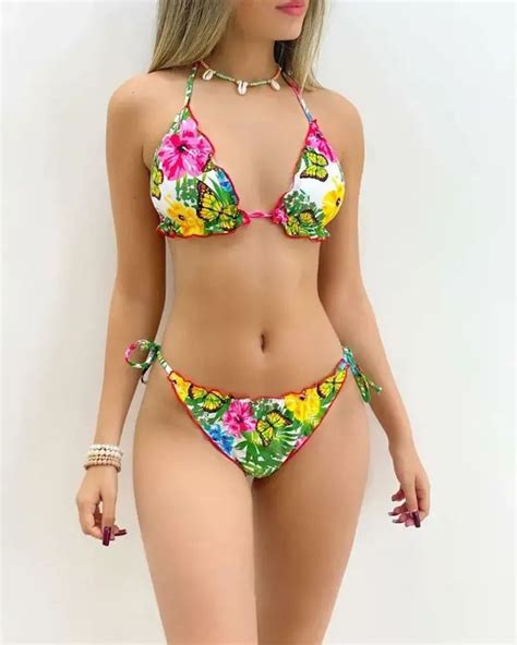 Olivia Mark Floral Butterfly Print Tied Bikini Set In Tie