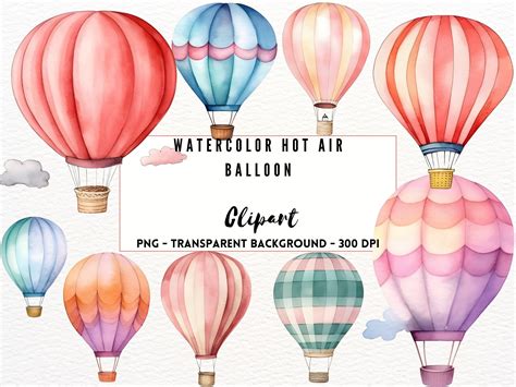 Watercolor Hot Air Balloon Png Clipart Party Clipart Png Hot Etsy Party Clipart Baby Shower