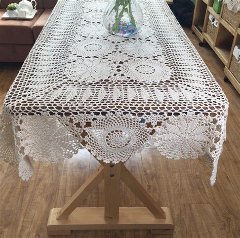 X Rectangular Tablecloth Hand Crochet Table Cloth Oblong