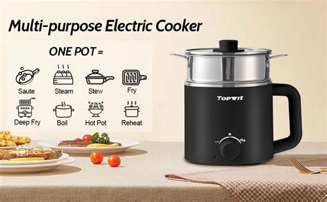 Amazon Topwit Hot Pot Electric With Steamer 1 6L Ramen Cooker Electric Pot For Pasta