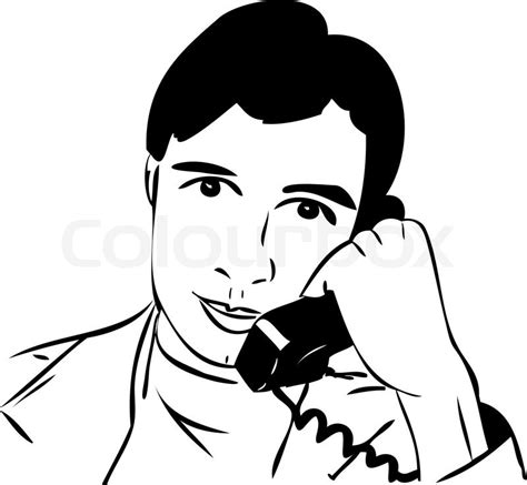 A Sketch Of A Guy Talking On The Phone Stock Vector Colourbox