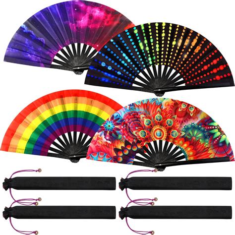 Amazon Bbto Pcs Uv Glow Clack Folding Hand Fan For Men Women