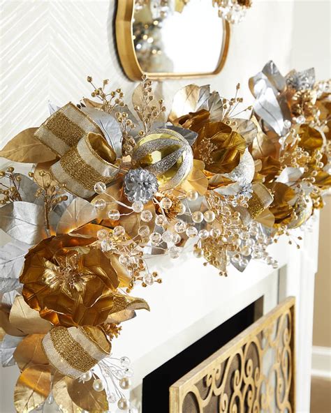 Neiman Marcus Silver Gold Pre Lit Christmas Garland Horchow