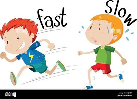Opposite Adjectives Fast And Slow Illustration Stock Vector Image And Art