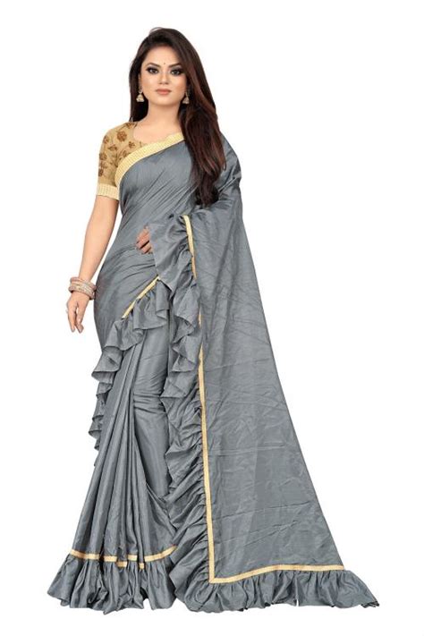 Anjaneya Sarees Grey Designer Silk Ruffle Saree JioMart