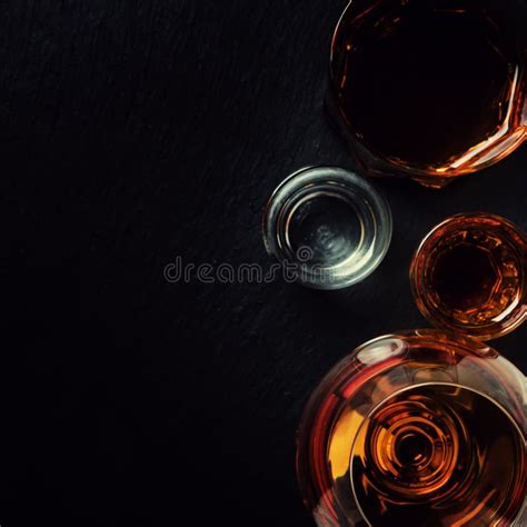 Selection Of Strong Alcoholic Drinks In Glasses Top View Stock Image Image Of Selection Cold