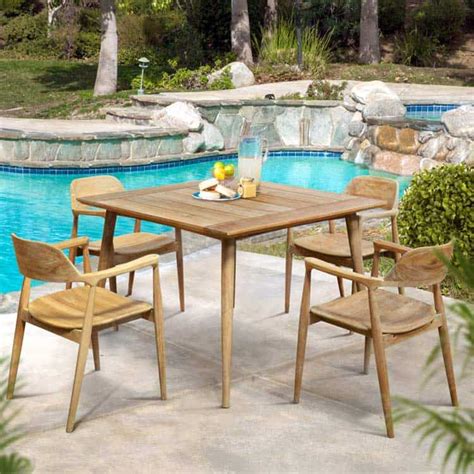 Pc Mid Century Modern Outdoor Teak Dining Set Lara Teak Patio Furniture