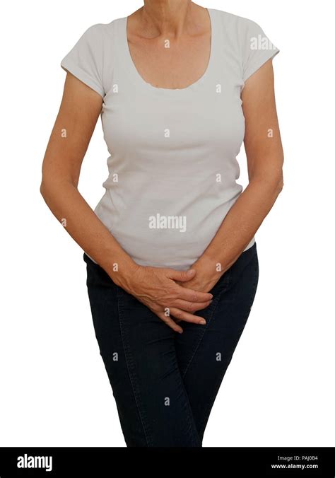 Mature Older Woman Holdig Crotch Discomfort From Incontinence Menopause Or Similar Personal