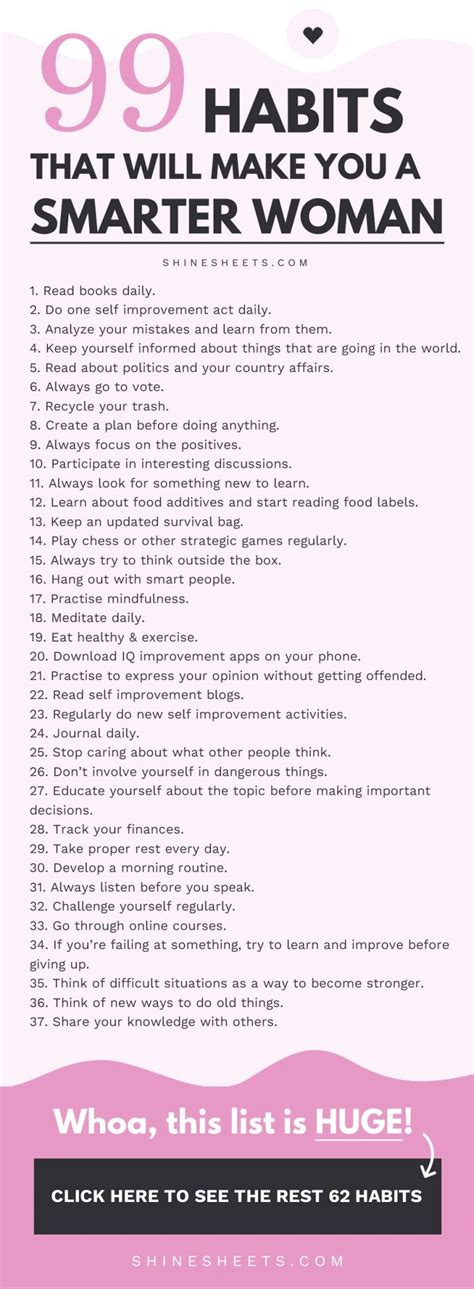 99 Habits That Will Make You A Smarter Woman Free Printable List