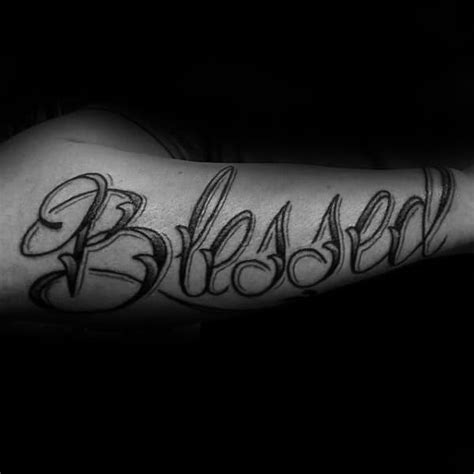 60 Blessed Tattoos For Men Biblical Lettering Design Ideas