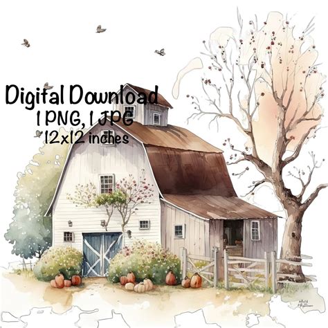 Old Farm Barn Watercolor Farm House Boys Girls Clipart Wall Art Old ...