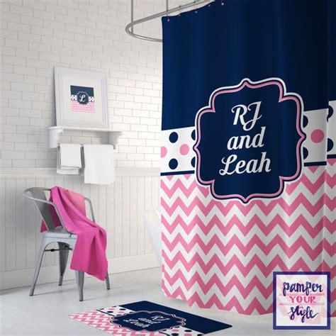 Navy And Pink Personalized Shower Curtain Custom Shower Curtain Custom