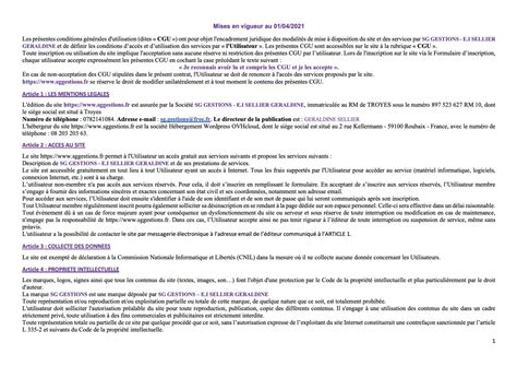 CONDITIONS GENERALES D’UTILISATION – SG GESTIONS