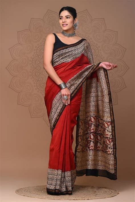 Party Wear Hand Block Printed Chanderi Silk M With Blouse Piece