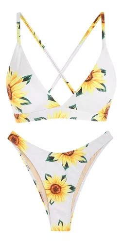 Conjunto De Traje Ba O Bikini Con Estampado Cruzado Mujer Meses Sin Inter S