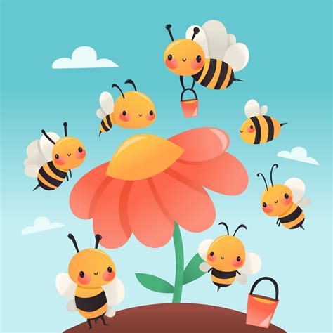 Jard N De Abejas De Miel De Dibujos Animados Super Lindo Vector