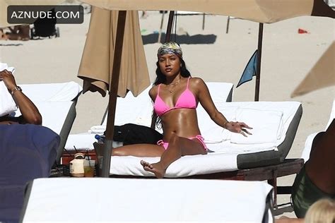 Karrueche Tran In A Pink Bikini As She Hits The Beach With Boyfriend Victor Cruz In Miami Aznude