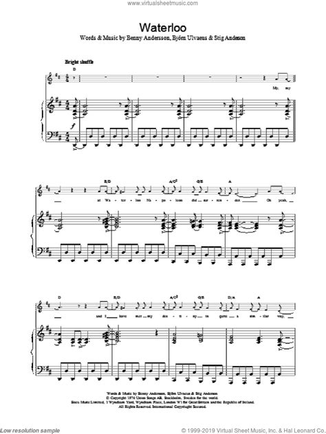 Abba Waterloo Sheet Music For Voice Piano Or Guitar V2