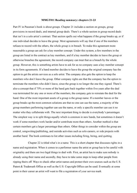 MMGT11 - Reading summary 4 - MMGT011 Reading summary: chapters 21- Part